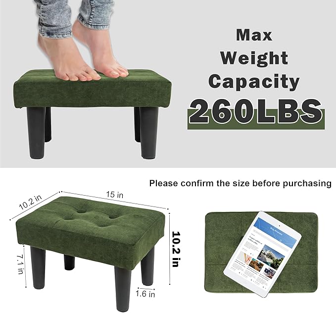 CAROLMADE Ottoman Foot Rest, Suede Small Ottoman Foot Stool with Legs Modern Footstool Ottomans for Living Room Entryway Office, Green