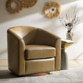 HULALA HOME Genuine Leather Swivel Accent Chair with Solid Wood Base, Round Swivel Barrel Chair for Living Room and Bedroom, Taupe