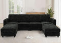 Lesofair 110" Chenille U-Shape Sofa with Flexible Ottomans, Comfy Sectional Sofa with 2 Built-in Cup Holders, Convertible 4 Seats Couch with Well-Filled Back Cushions for Living Room, House, Black