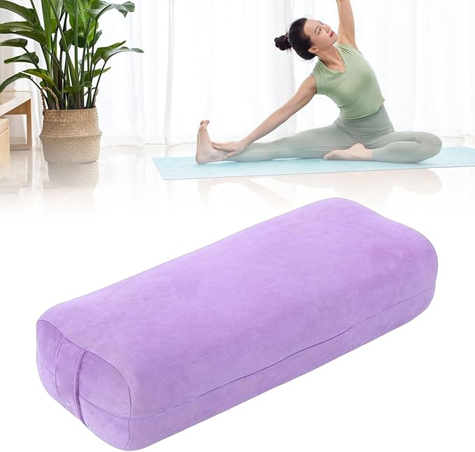 SPYMINNPOO Yoga Bolster, Meditation Cushion & Floor Pillow with 3 Layer Support, Washable Velvet Cover & Carry Handle (Purple)