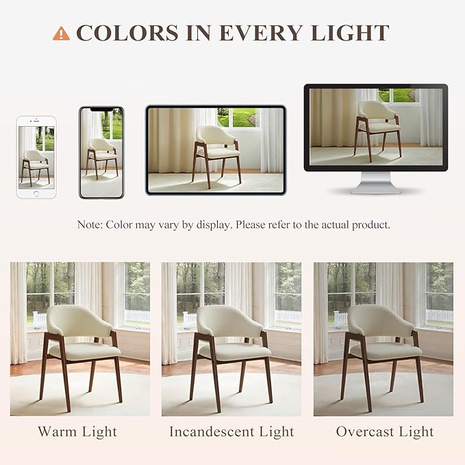 MALOL Wooden Dining Chairs Set of 6, Modern Fabric Upholstered Dining Room Chair, Kitchen Side Chairs, Farmhouse Dinner Chair with Curved Open Back for Kitchen, Beige