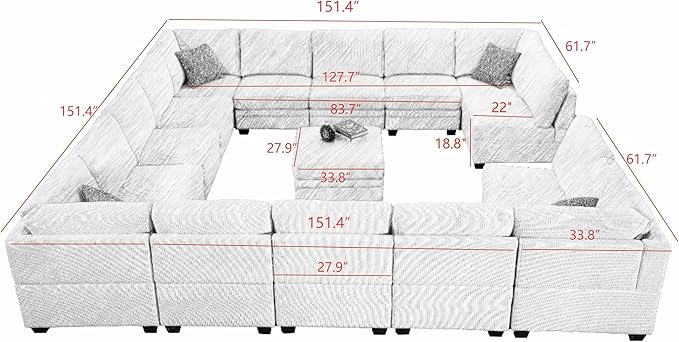Legend Vansen Oversized Modular Sectional Sofa,16 Seat U Shaped Couch with Ottoman,Corduroy Sofa with Deep Seat,Convertible Large Sectional Couches for Living Room (Cream, U-16)