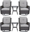 Rilyson Wicker Rocking Chair Swivel Chairs – 6 Piece Rocker Patio Furniture Set Rattan Rocking Bistro Sets with Glass Top Side Table for Outdoor Porch Deck Garden Backyard(Brown/Grey)