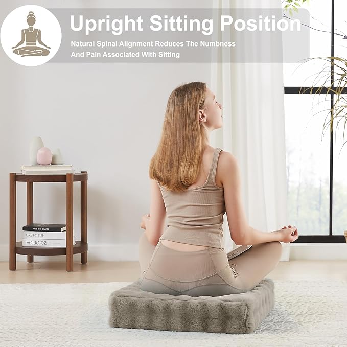 JKMAX 2 Pcs High Density Foam Floor Pillow - Upgraded Large Pillows Seating for Adults - Outdoor Floor Cushion with Soft Tufted Cover - Yoga Pillows for Sitting On Floor - 22 Inch Light Taupe