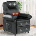 KCREAM Faux Leather Recliner Chair with Massage and Heat, Mid Century Overstuffed Manual Reclining Chair, Massaging Push Back Recliner Chair Single Sofa for Living Room, Black