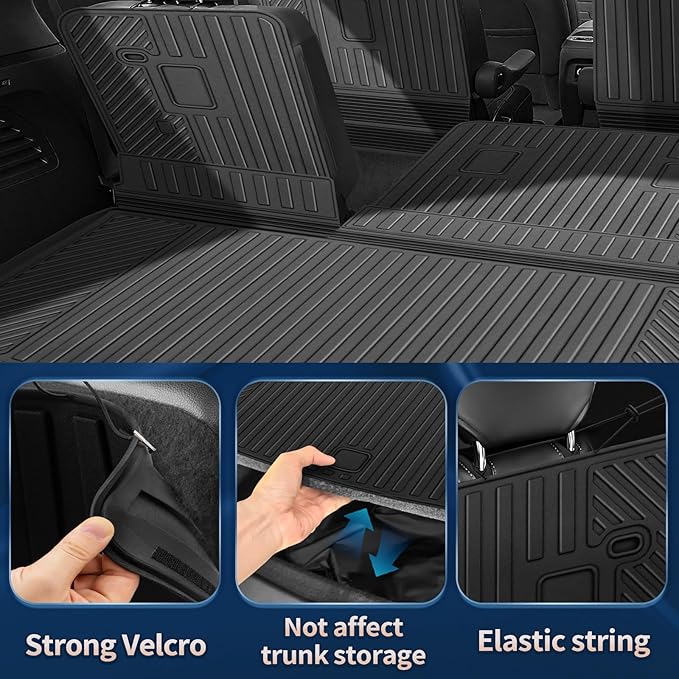 Floor Mats for 2024-2026 Chevrolet Chevy Traverse & for 2024-2026 GMC Acadia & for 2025-2026 Buick Enclave Accessories 7-Seat Bucket Chairs All Weather TPE Cargo Mat with Backrest Mat Black