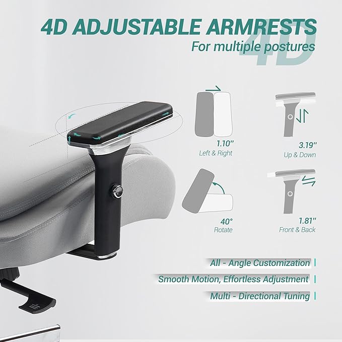 750 LBS Big and Tall Office Chair, Heavy Duty Executive Chair w/4D Arms, Ergonomic Computer Home Desk Chair, Swivel Mesh Chair w/2D Lumbar Support, Adjustable Headrest, Tilt Lock-Grey