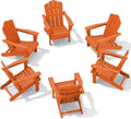 KINGYES Folding Adirondack Chair Set of 6, HDPE All-Weather Folding Adirondack Chair, Orange