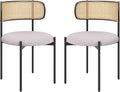 Farini Dining Chairs Set of 2,Mid-Century Modern Kitchen Chair Rattan Backrest Round Upholstered Sherpa Dining Chairs with Metal Legs,Light Grey