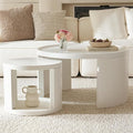 FAME HOME Round Nesting Coffee Table Set of 2,31.5" Large & 18" Small Low Tables with Wood Look Top,Space-Saving Side Tables for Living Room,Bedroom,Office,Minimalist Center Table Set (White, L+S)
