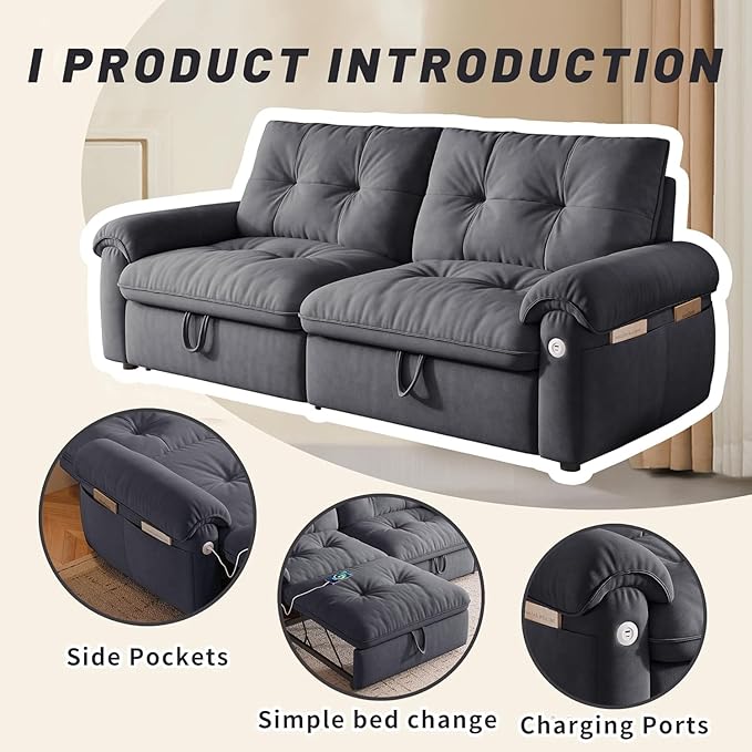 oaaktu Queen Size Sleeper Sofa Couch with Pullout Bed,Convertible Pull Out Adjustable Backrest for Small Spaces,Apartment, Guest Room (3820GREY)