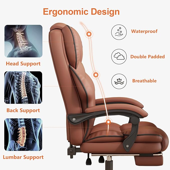 HDHNBA Office Chair High Back Executive Desk Chair Computer Gaming Chair with Foot Rest Swivel Work Chairs Ergonomic Office Chairs, Brown