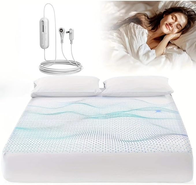 Grounding Sheets, 95% Organic Cotton + 5% Silver Fiber, Earth Connected Fitted Sheet with Grounding Cord (Beige, Queen)