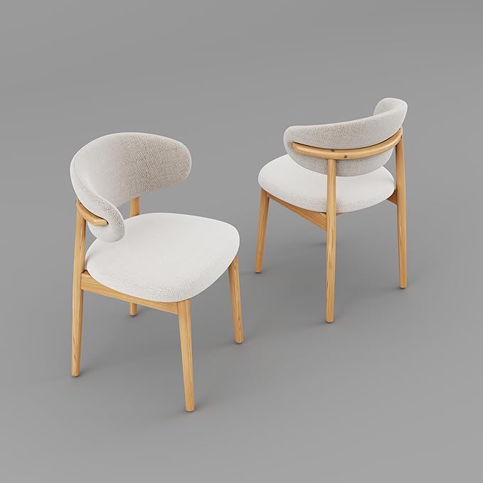 Set of 2 Solid Ash Wood Dining Chairs, Upgraded Reinforced Zero-Wobble Frame, Mid-Century Modern Side Chairs with Ergonomic Curved Backrest & Adjustable Floor Protectors (K-Oak, Set of 2)