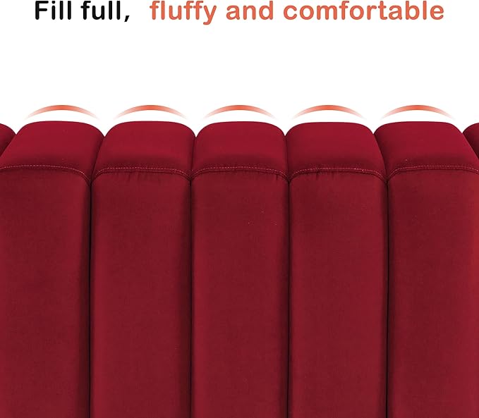 MCombo Waiting Room Benches, Guest Reception Lobby Chairs for Salon, Velvet Upholstered Ottoman for Bedroom Entryway 4698 (Red)