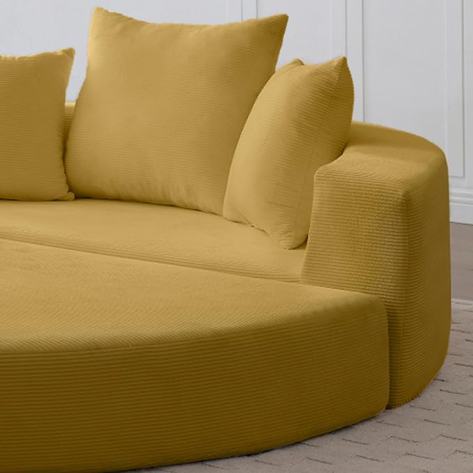 67" Round Convertible Folding Sofa Bed, Boneless Couch Loveseat, Floor Sleeper Chaise Lounge for Living Room, Apartment, Dorm, Small Spaces, Yellow