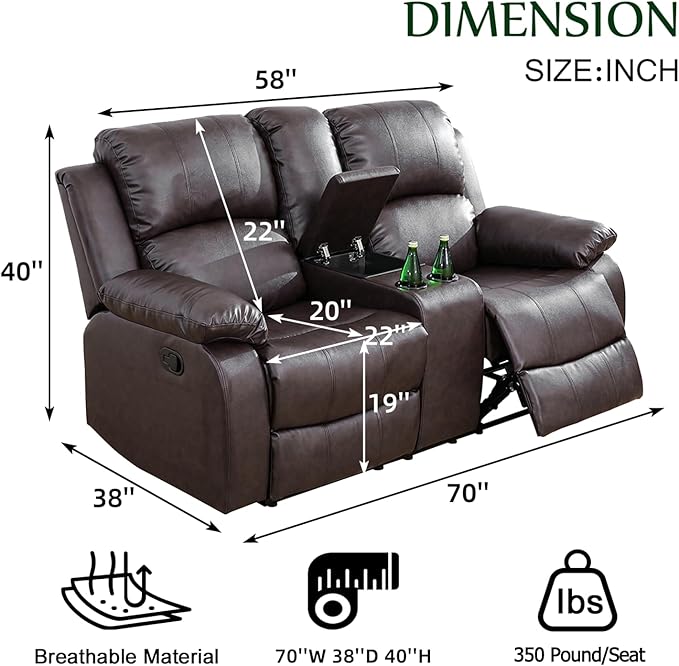 Caberryne Leather Recliner Sofa，Reclining Loveseat for Living Room Furniture Sets, Light Brown Double Recliner Loveseat for Living Room/Office/Theater Seating/Rv(2 Seater Couch)