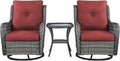 Rilyson Patio Chairs Rocking Swivel Chiar - 3 Piece Outdoor Wicker Patio Bistro Set Rattan Rocker Glider Chairs with High Back and Deep Seating for Outside Porch Deck Garden(Mixed Grey/Red)