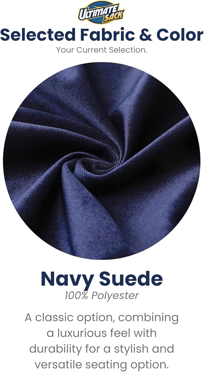 ULTIMATE SACK 3000 3-Foot Bean Bag Chair, Navy Suede Cover – Oversized Foam Lounger, Floor Seat, Small Sofa, or Couch Bed for Living Area, Gaming Room, or Reading Lounge