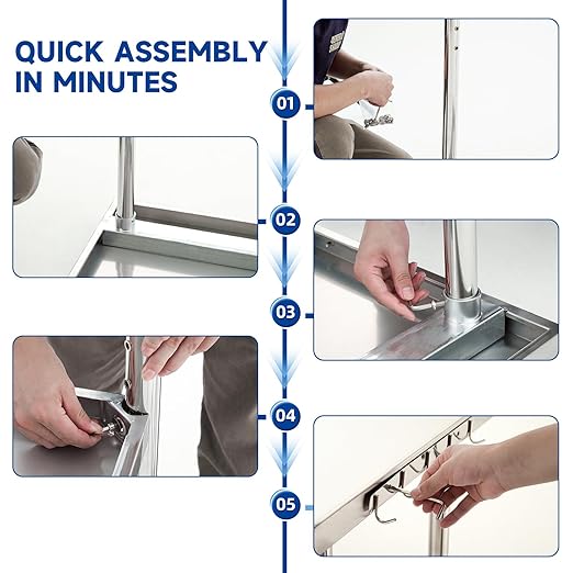 PIUMACU Stainless Steel Table Commercial Stainless Table for Prep & Work, 30 x 24 Inch Metal Table for Restaurant Garage Kitchen 24 x 30 Inch