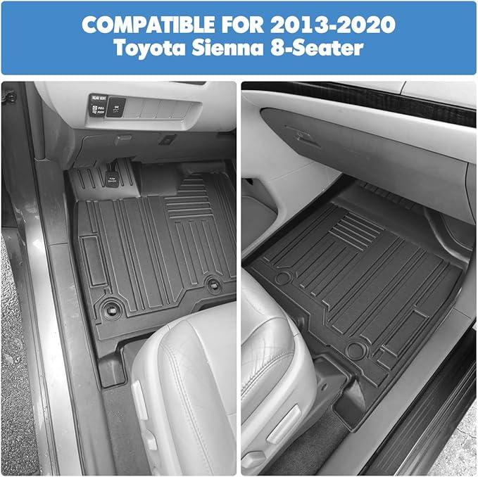 Compatible for 2011-2020 Toyota Sienna Trunk Mat 7 or 8 Seater All Weather TPE Cargo Mat for Toyota Sienna 2013-2020 Accessories (3rd Row Seat Non-Power Folding)