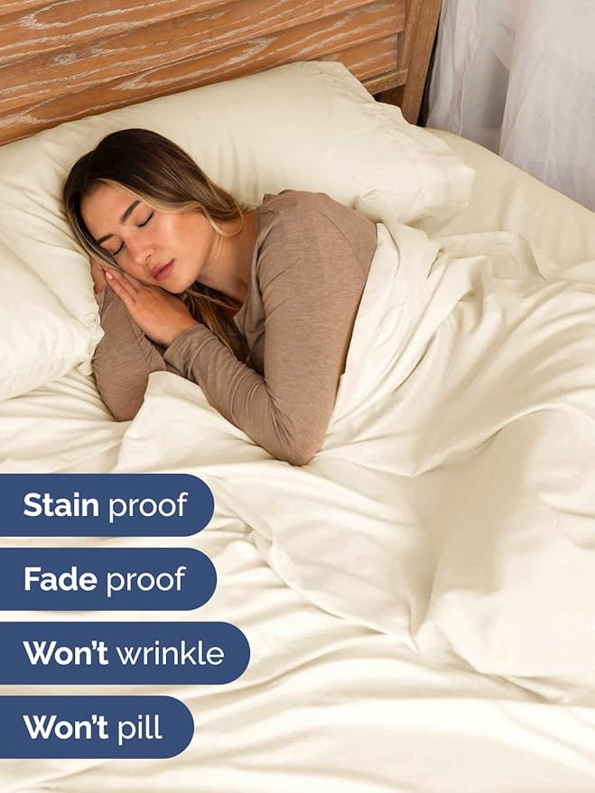 Extra Deep Pocket Split King Sheets - 5 Piece Breathable & Cooling Bed Sheets - Hotel Luxury Bed Sheet Set - Soft, Wrinkle Free & Comfy - Easily Fits Extra Deep Mattresses - Off White Sheets Set