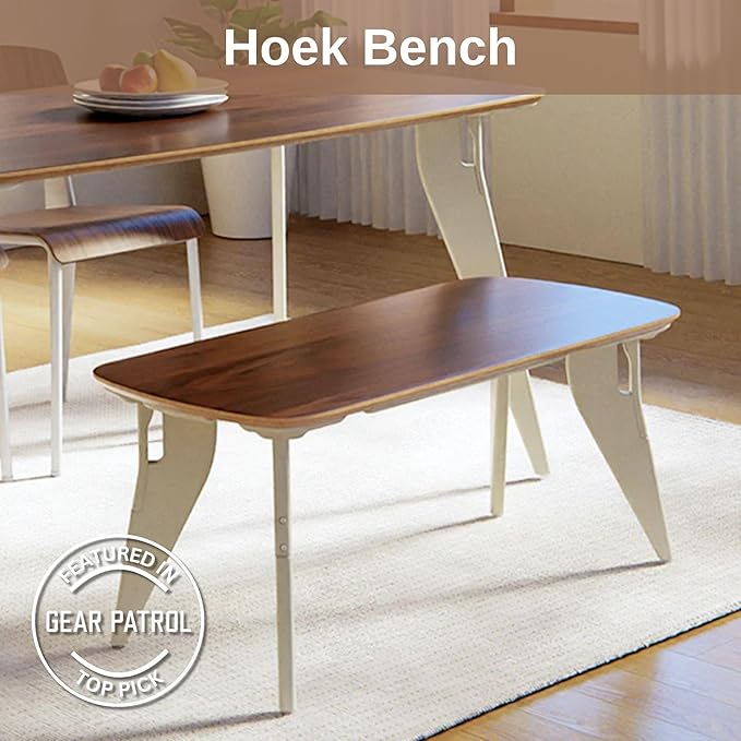 HOEK Bench – Modern Work from Home Seating with One-Click No-Tool Assembly and Wall Hanging Cleat, Compact 42" x 18" Bench with Durable Laminate Surface for Home Office or Living Room (Walnut/Black)