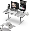 Newtral Laptop Bed Tray Desk, Height & Angle Adjustable Foldable Laptop Stand w/Cup Holder, Mousepad, Laptop Table Bookstand for Gaming, Working, Sofa & Office Chairs Use (Grey, Upgrade)