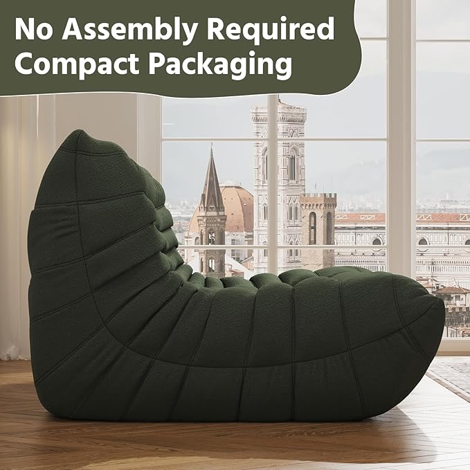 Bean Bag Chair, Fireside Chair, Large Bean Bag Chair for Adults, Bean Bag Chairs for Teens with High-Resilience Foam, Non-Slip Base Floor Lounge Sofa,Living Room (Green, Loveseat)