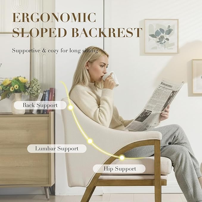CIMOTA Mid Century Modern Accent Chairs Set of 2 with Barrel Back, Upholstered Armchair Comfy Reading Chairs with High-Rebound Foam Seat, Solid Wood Legs for Living Room/Bedroom, Linen Fabric, Beige