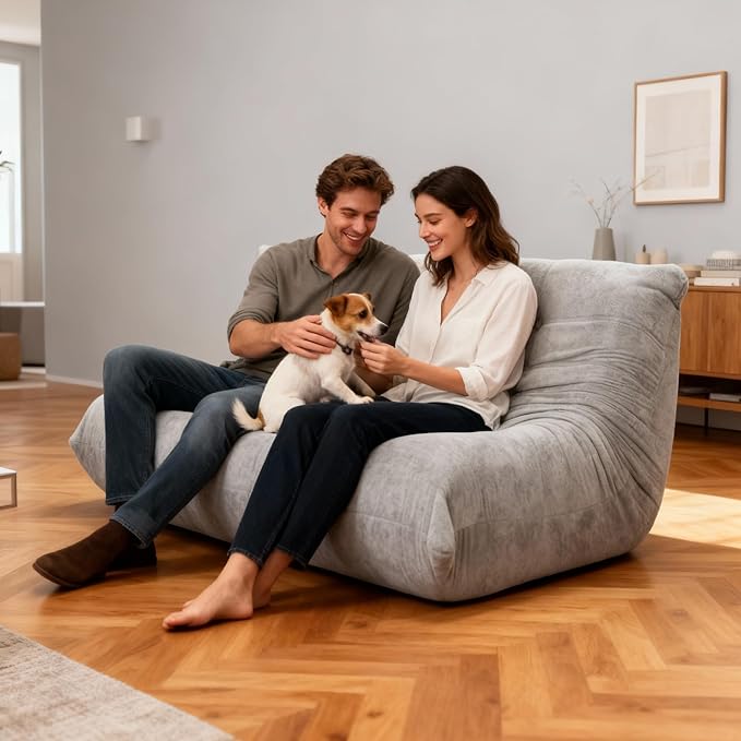 Sytopia Loveseat Bean Bag Chair, Oversized Reading Chair for Adults Ultra-Comfy, Corner Floor Sofa 40D Foam, Togo Sofa Furniture for Living Room Bedroom Gaming, Urban Grey