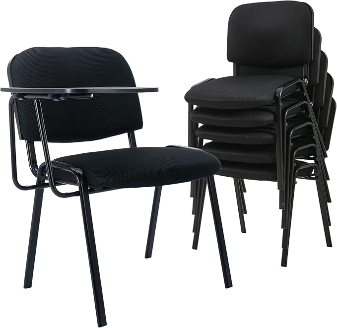 HNY Black Tablet Arm Chairs Set of 15, Mesh Office Waiting Room Guest Nesting Stacking Chairs, Reception Chairs with Flip-Up Table Conference Chair for School Classroom Training Meeting Room