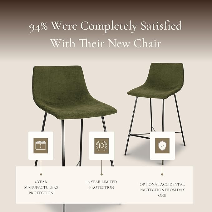 Poly & BARK Paxton Leather Counter Stools 24 Inches – Set of 3 - Counter Height Bar Stools – Barstools for Kitchen Island or Counters – Faux Leather & Matte Black Steel Base – Distressed Green Velvet