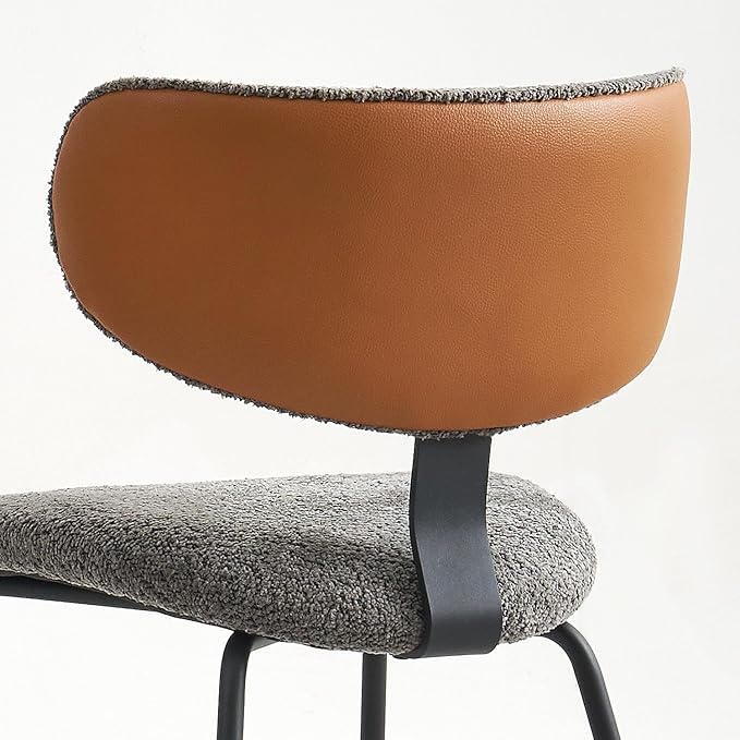 Modern Boucle Dining Chairs Set of 4,Faux Leather Kitchen & Dining Room Chairs,Curved Backrest Upholstered Dining Chairs with Metal Legs,Black