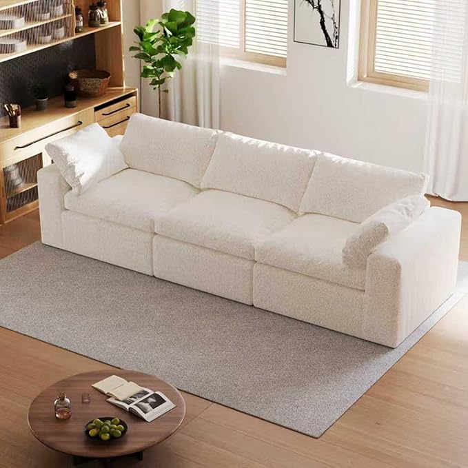 109’’ Cloud Couch for Living Room, Boneless Modular Sectional Sofa with Washable Cushion Cover, No Assembly Required, White (3-Seat)