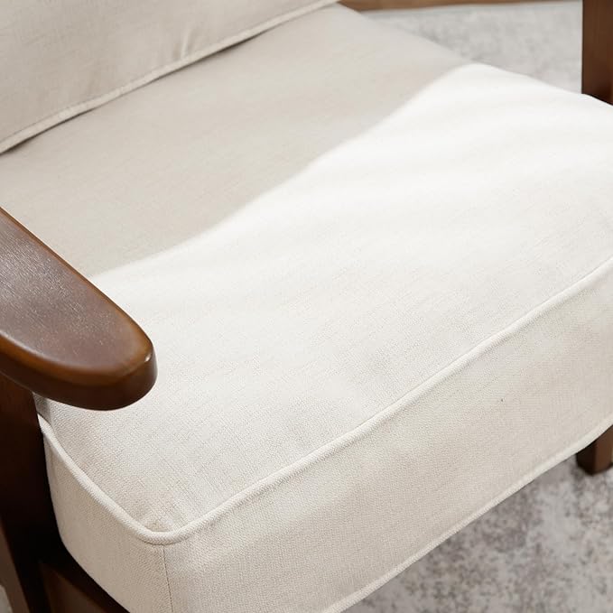 chairus Mid-Century Modern Accent Chairs with Ottoman Set of 2 Linen Fabric Upholstered Living Room Chairs for Bedroom Reading Room Lounge with Arm & Solid Wood Frame, Fabric Beige