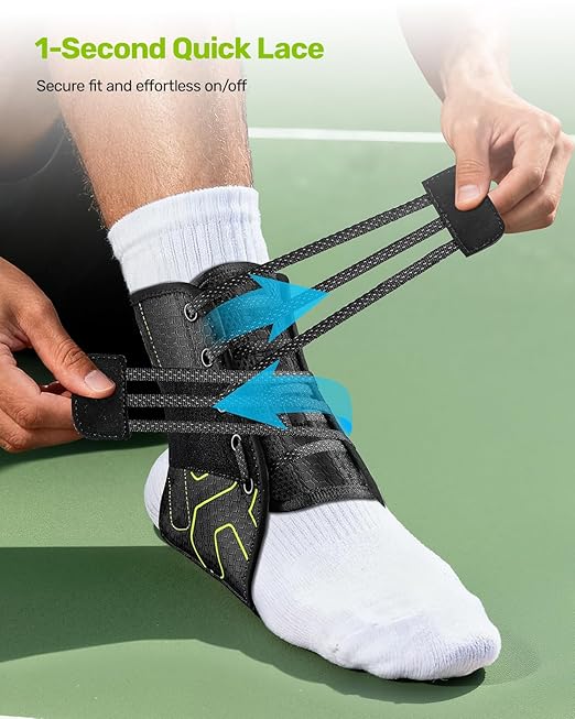 Rakiie Quick Lace Up Ankle Brace with 2 Metal Support Stays, Breathable Stabilizer for Sprained Ankle, Slim Fit Ankle Support for Men & Women, Sports, Running, Basketball (Green, L)