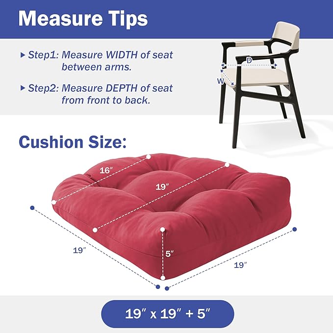 IPYNBAP Outdoor Chair Cushions Set of 4, Patio Chair Cushions with Ties, 19x19+5” Tufted Outdoor Seat Cushions, Waterproof Patio Furniture Cushions, Outdoor Dining Chair Pads, Burgundy