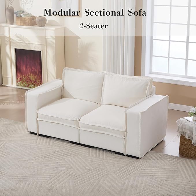 HEAY-YO 67 Inches Modern Modular Sectional Sofa,2-Seater Comfy Couch with High Density Foam and Armrests,Floor Sofa for Living Room Bedroom Apartment,Linen White