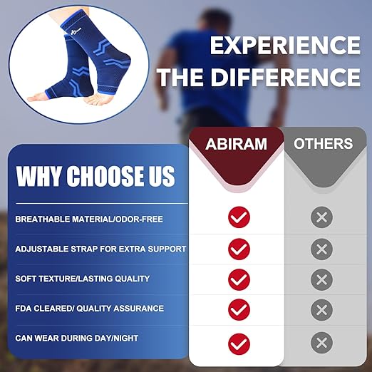 ABIRAM Ankle Brace for Women & Men, Ankle Compression Sleeve with Wrap, Foot Support Sleeve, Ankle Support for Sprained Ankle, Plantar Fasciitis Relief Socks, Achilles Tendonitis, Sports, XL