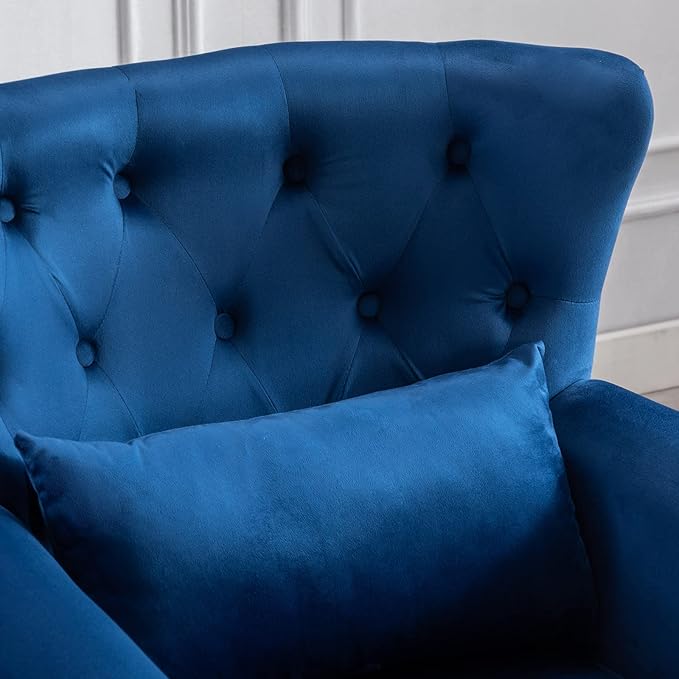 LZAREAL Accent Reading Arm Chairs Set of 2 for Living Room Bedroom, Midcentury Modern Comfy Corner Sofa Chair, Wingback Waiting Room Club Chair with Button Tufted Back &Lumbar Pillow, Velvet Blue