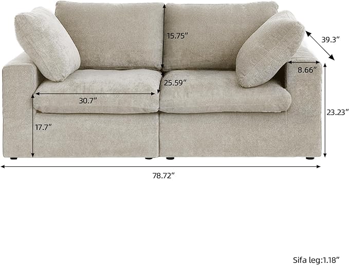 Cloud Sectional Couch, Khaki Modular Sectional Sofa, Modern Comfy Love Seat Sofa, Covers Removable, Convertible Sleeper Couch for Living Room Apartment (Linen Fabric)