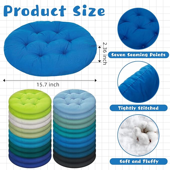 Tinideya 24 Pcs Round Floor Cushions Floor Pillows Meditation Seat Pillows Flexible Seating for Adults Kids, Chair Cushions for Classroom, Nursery, Living Room, Yoga(Medium 15.7 Inch,Blue-Green)