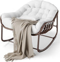 DEXSO Oversized Papasan Rocking Chair - Outdoor Wicker Lounge Chair with Cushion & Metal Frame, Patio Rattan Egg Rocker for Balcony, Backyard, Porch & Bedroom, White