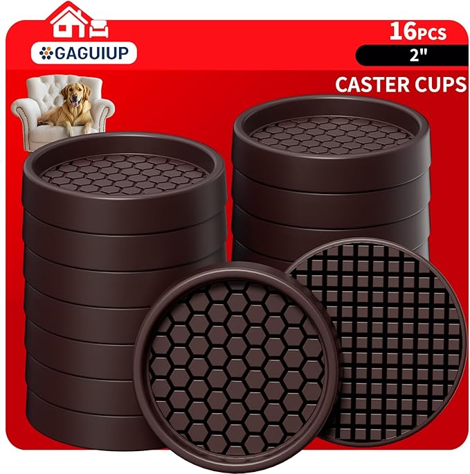 Non Slip Furniture Pads - 2" Anti Skid Caster Cups, 16PCS Round Furniture Coasters for Hardwood Floors, Anti Slide Furniture Cup Bed Couch Floor Protectors,Furniture Stoppers to Prevent Sliding(Brown)