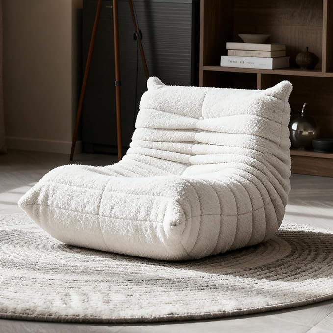 Giant Bean Bag Chair for Adults, Fireside Beanbag for Living Room with Memory Foam Filled, Lazy Floor Sofa Lounge Armless Chair for Gaming Reading Relaxing, No Assembly Required White