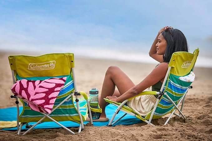 Coleman Utopia Breeze Lightweight Beach Chair with Cup Holder, Comfortable Portable Outdoor Chair with Carry Bag, Supports up to 250lbs, Great for Beach & Yard