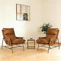 Faux Leather Accent Chair Set of 2 for Living Room, 24" High Backrest Upholstered Armchair, Soft Thickened Cushion Comfy Leisure Chair, Mid Century Modern Single Sofa, Light Brown