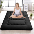 Japanese Floor Mattress,Thicken Japanese Floor Sleeping Pad Foldable,Roll Up Tatami Mat Easy to Store and Portable,Futon Mattress Suitable for Camping and Guest Room (Black, Full (80" X 47"))