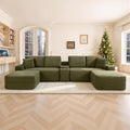 150" Oversized Modular Sectional Sofa, Deep Seat Cloud L-Shape Corduroy Couch with Cup Holders, USB Ports, Wireless Charging & Storage Box, Upholstered Modular Sleeper Sofa for Living Room (Green)